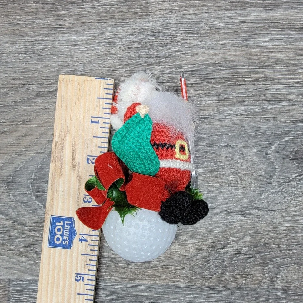 Christmas‎ Golf Ball Santa Ornament Crochet Golfing Theme Hanging vintage